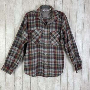 VTG Dakota Five Brother Wool Blend Plaid Men’s Large Long Sleeve USA 80’s